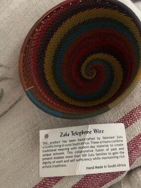 African Zulu Telephone Wire Woven Bowl Round Basket Ethnic Art Small Spiraling -